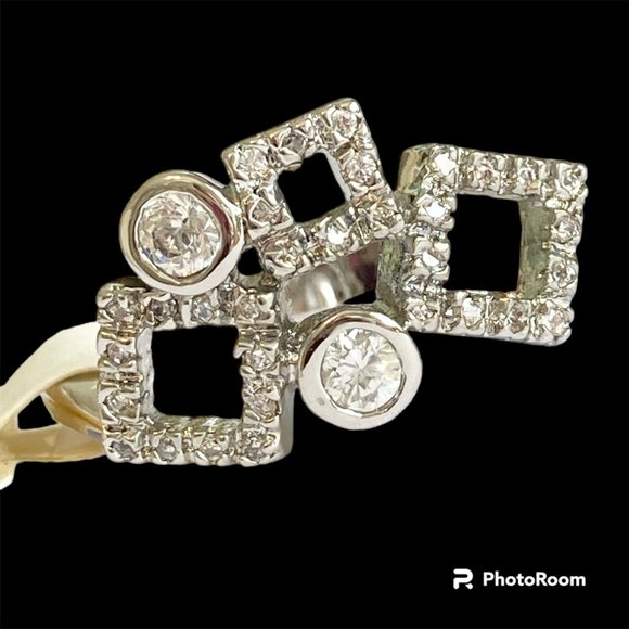 Cubic Zirconia Geometric Anniversary Ring Size 10 Silver Rhodium Plated BezelSet - Picture 4 of 14